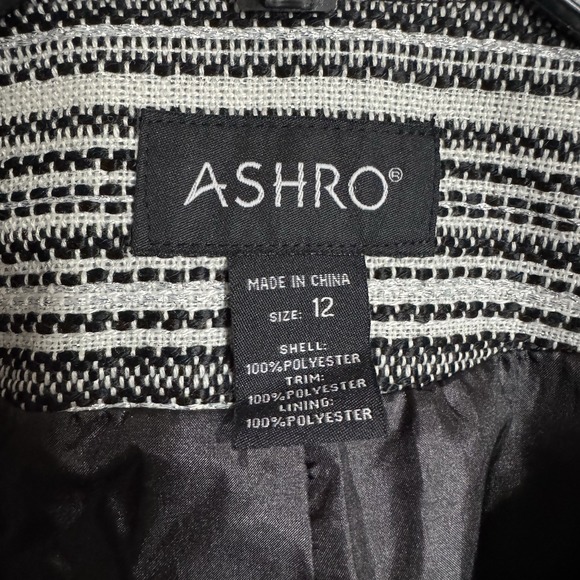 SOLD ASHRO Tweed Jacket Dress Suit Set Size 12 Striped Black White Business - Picture 11 of 16